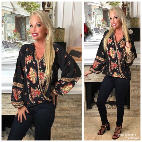 LAST 1! ❤️Surplice Tribal Border Printed Hi Lo Top - Picture 7 of 9